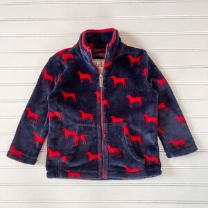 HATLEY EUC/LN Navy Plush Fleece Dog Print Full Zip Jacket